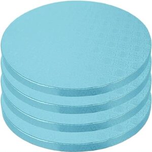 cake boards (4 pack, 12 inch, blue), reusable round cake drums for showstopping desserts, heavy-duty disposable cardboard cake bases w/ elegant patterns, cake decorating supplies by pixipy