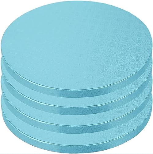 Cake Boards (4 Pack, 12 inch, Blue), Reusable Round Cake Drums for Showstopping Desserts, Heavy-Duty Disposable Cardboard Cake Bases W/ Elegant Patterns, Cake Decorating Supplies by PixiPy