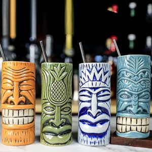 SuproBarware Tiki Mugs Set of 12 - Large Cocktail Tiki Glasses Hawaiian Party Cute Exotic Cocktail Glasses Hawaiian Ceramic Mug