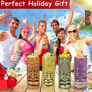 SuproBarware Tiki Mugs Set of 12 - Large Cocktail Tiki Glasses Hawaiian Party Cute Exotic Cocktail Glasses Hawaiian Ceramic Mug