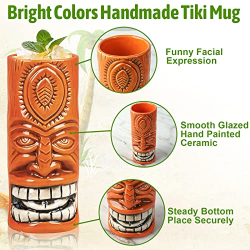 SuproBarware Tiki Mugs Set of 12 - Large Cocktail Tiki Glasses Hawaiian Party Cute Exotic Cocktail Glasses Hawaiian Ceramic Mug