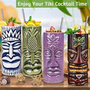 SuproBarware Tiki Mugs Set of 12 - Large Cocktail Tiki Glasses Hawaiian Party Cute Exotic Cocktail Glasses Hawaiian Ceramic Mug