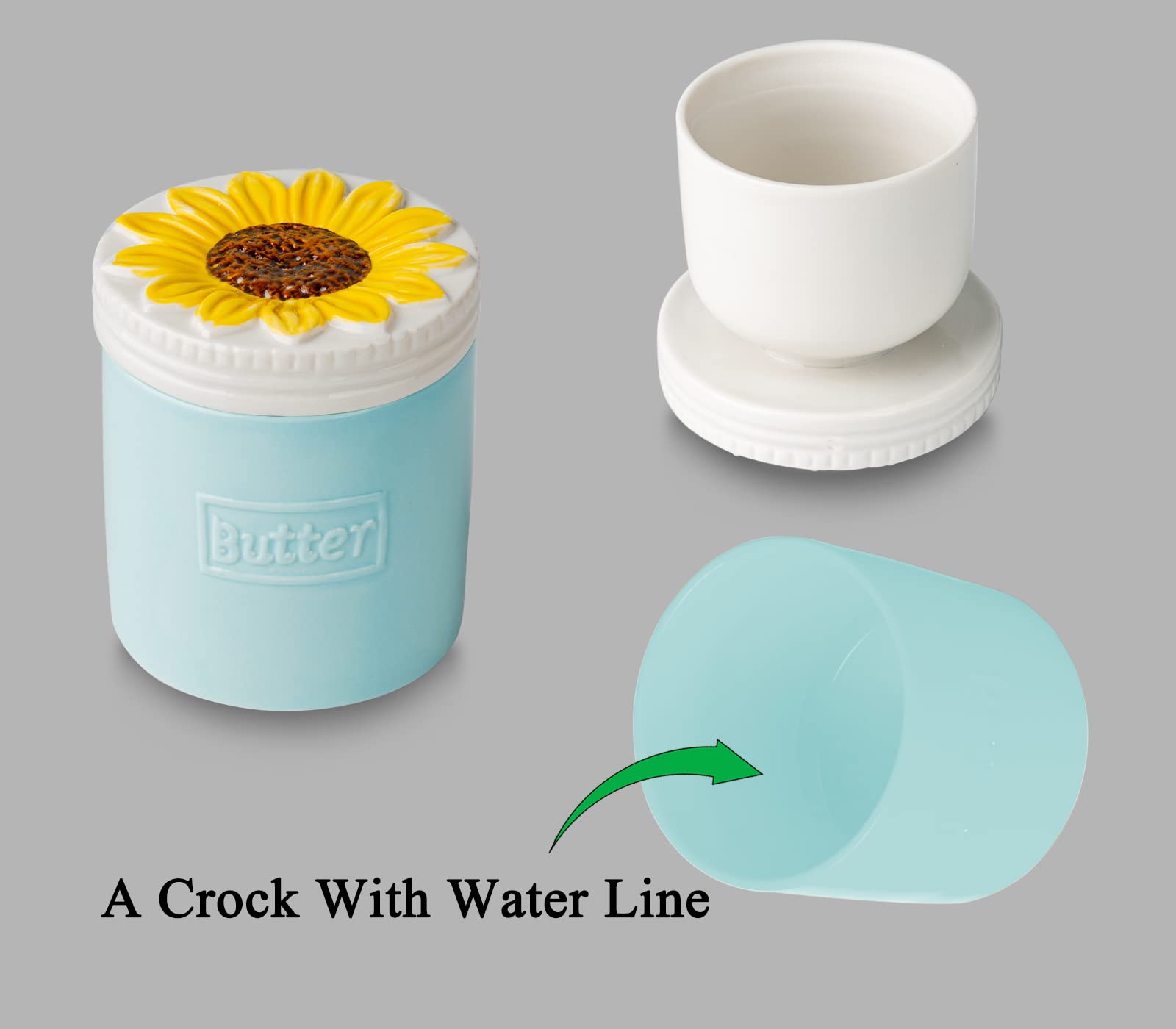 Butter Crock Butter Keeper French Butter Crock Sunflower Blue Butter Saver Blue Butter Keeper Crock With Water Line