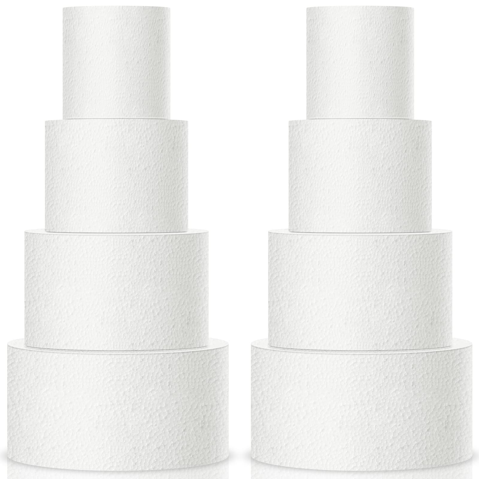 2 Pcs 4 Tier Round Foam Cake Dummies Fake Cake Dummy Set for Wedding Supplies Baby Shower Birthday Decorating Display, White (3/4/5/6 x 12 Inch)