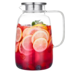 glass pitcher with lid, water carafe 80 oz, iced tea, juice, milk, coffee, lemonade pitcher, borosilicate boiling glassware, hot & cold beverages