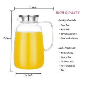 Glass Pitcher with Lid, Water Carafe 80 oz, Iced Tea, Juice, Milk, Coffee, Lemonade Pitcher, Borosilicate Boiling Glassware, Hot & Cold Beverages