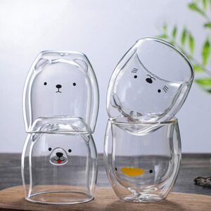 moovgtp 4pcs cute coffee mugs, bear duck cat tea cup double wall glass mugs milk cup for office and personal birthday 4 count pack of 1 201211zy074444 8997 1506569821