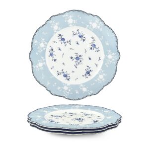 fanquare 10 inch porcelain dinner plates set of 4, lace dishes set for salad, pasta, soup, dessert, blue roses