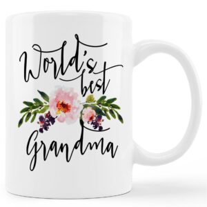 kunlisa best grandma mug cup,world's best grandma floral ceramic mug-11oz coffee milk tea mug cup,grandmother grandma birthday mother's day gifts from grandson granddaughter grandkids