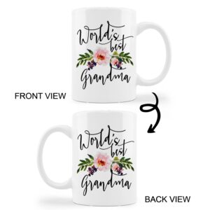 kunlisa Best Grandma Mug Cup,World's Best Grandma Floral Ceramic Mug-11oz Coffee Milk Tea Mug Cup,Grandmother Grandma Birthday Mother's Day Gifts From Grandson Granddaughter Grandkids