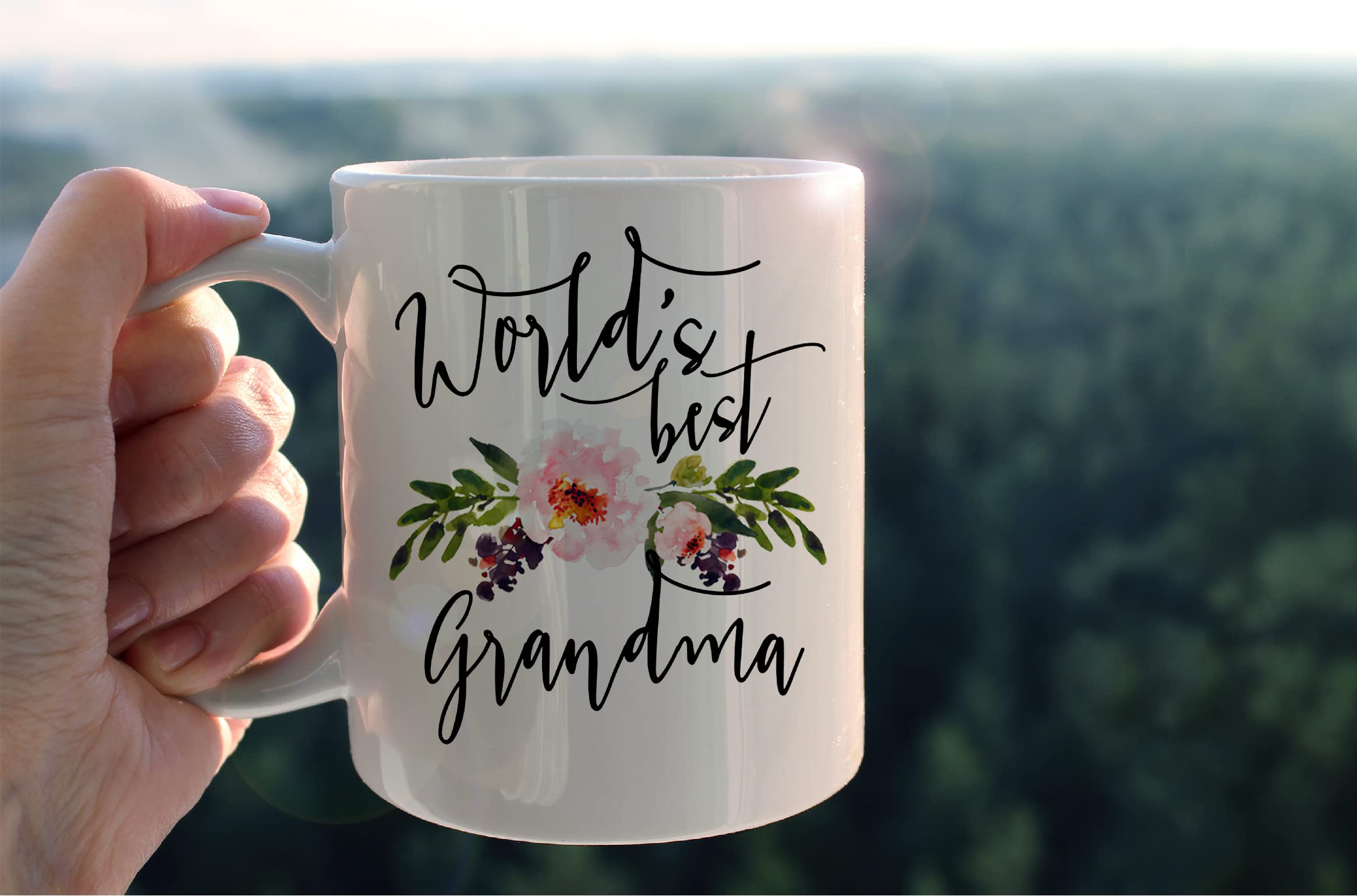 kunlisa Best Grandma Mug Cup,World's Best Grandma Floral Ceramic Mug-11oz Coffee Milk Tea Mug Cup,Grandmother Grandma Birthday Mother's Day Gifts From Grandson Granddaughter Grandkids