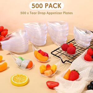 500 Pcs 4 Inch Appetizer Spoons Tear Drop Mini Appetizer Plates Plastic Catering Supplies Disposable Appetizer Tasting Spoons Asian Spoon for Desserts and Appetizers Sample Serving Party(Clear)