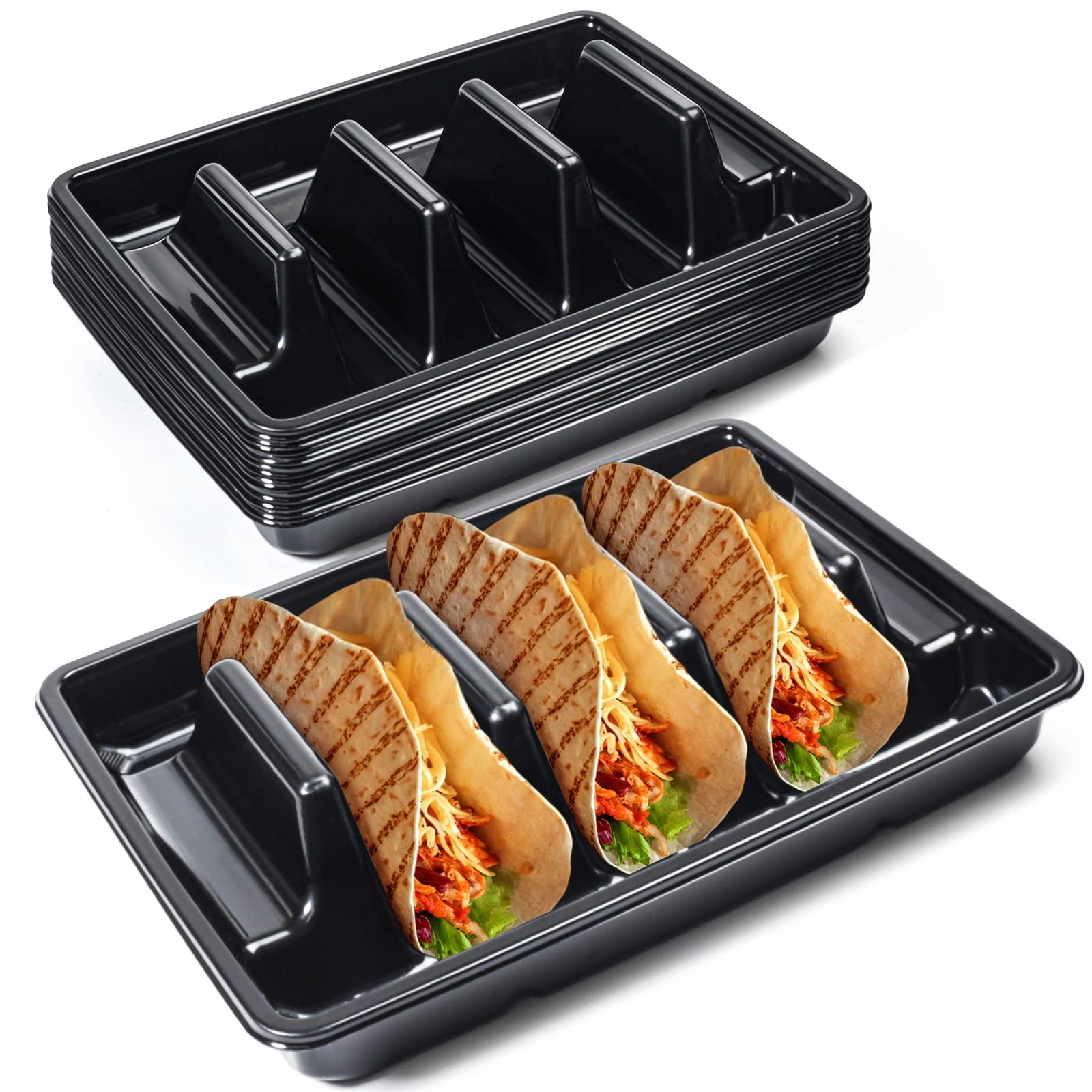 Disposable Taco Plate/Holder with 3 Compartments for Taco Bar and Home Keeps Tacos Upright