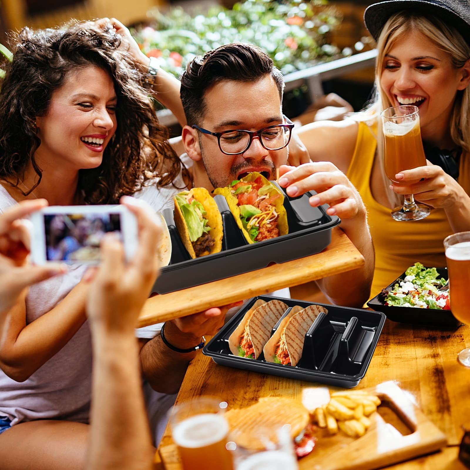 Disposable Taco Plate/Holder with 3 Compartments for Taco Bar and Home Keeps Tacos Upright