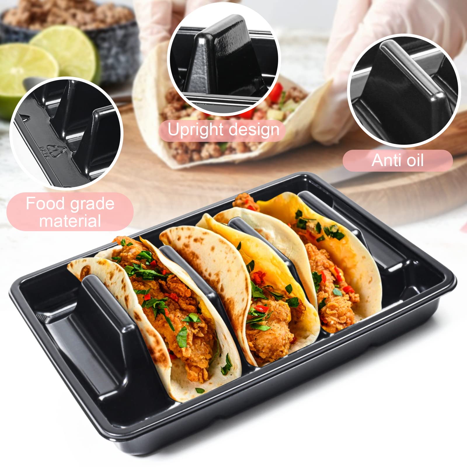 Disposable Taco Plate/Holder with 3 Compartments for Taco Bar and Home Keeps Tacos Upright