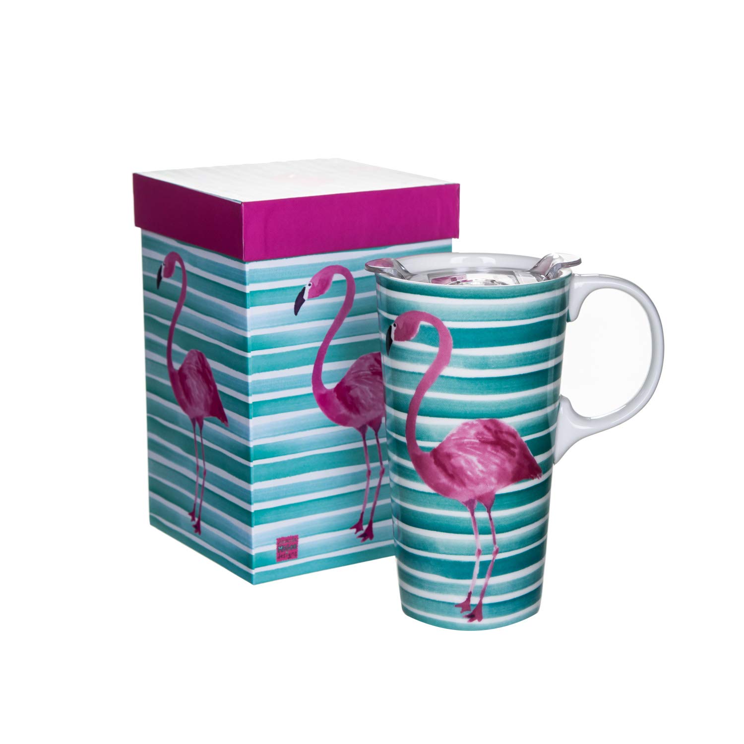 Topadorn Ceramic Coffee Cup with Lid Ceramic Mug with Gift Box, Flamingo