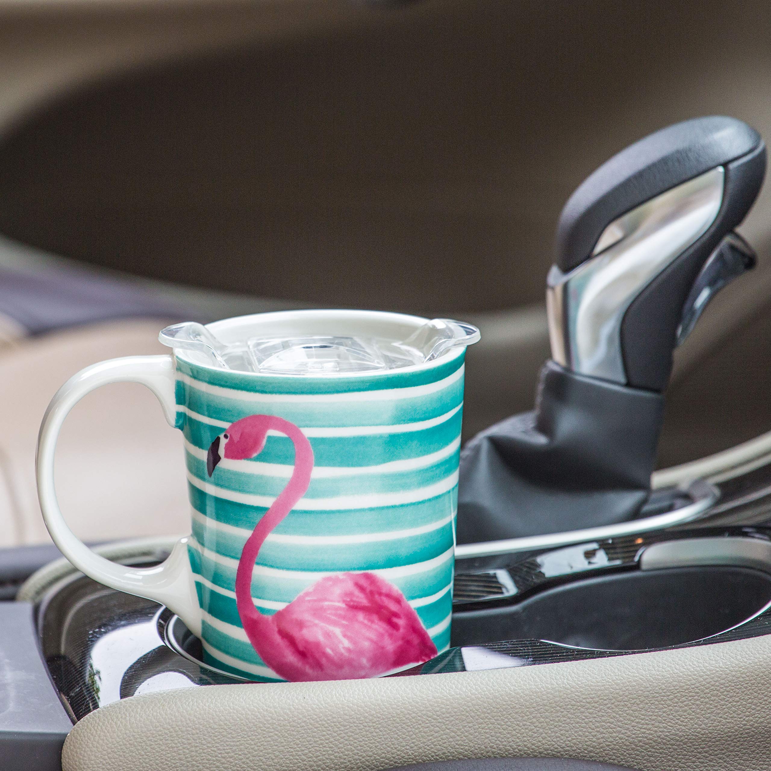 Topadorn Ceramic Coffee Cup with Lid Ceramic Mug with Gift Box, Flamingo