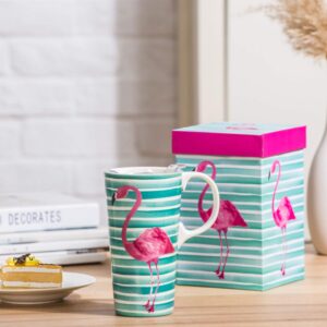 Topadorn Ceramic Coffee Cup with Lid Ceramic Mug with Gift Box, Flamingo