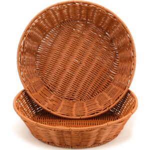 wuweot 2 pack woven bread basket, 12 inch round imitation rattan fruit basket, tabletop food vegetables serving basket, vintage round food serving baskets, brown