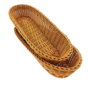 14"poly-wicker bread basket, woven tabletop food fruit vegetables serving, restaurant serving basket,brown(2 packs)¡­