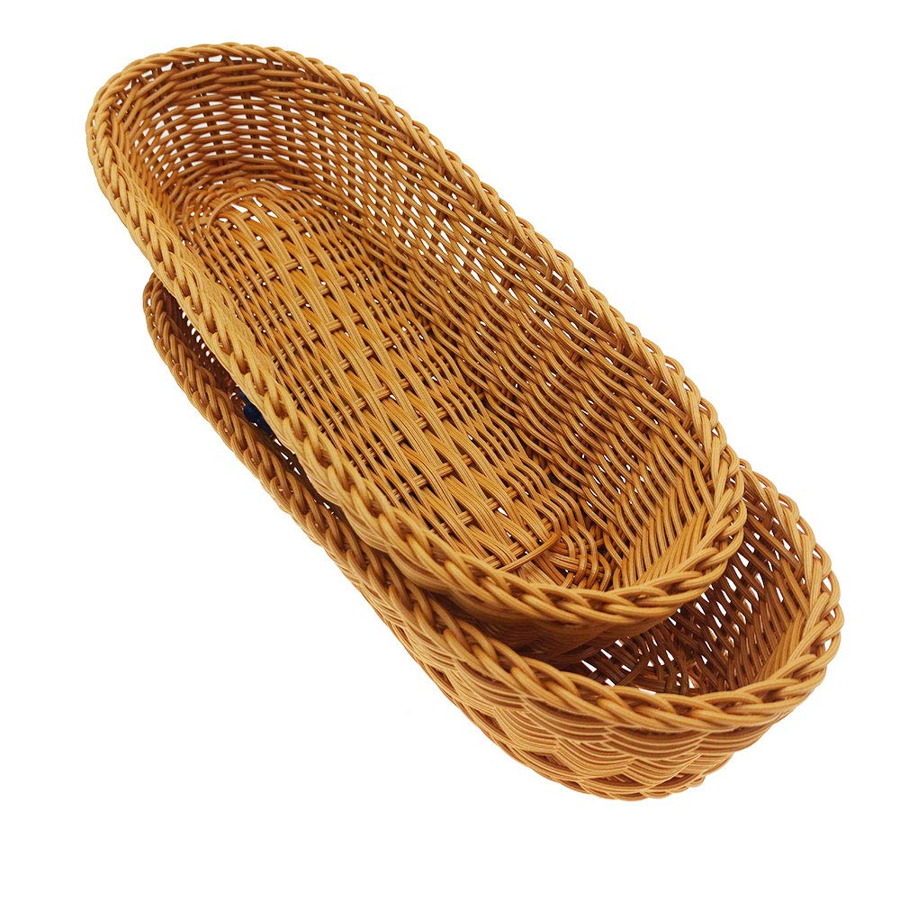 14"Poly-Wicker Bread Basket, Woven Tabletop Food Fruit Vegetables Serving, Restaurant Serving Basket,Brown(2 PACKS)¡­