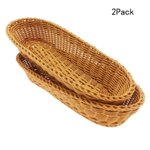 14"Poly-Wicker Bread Basket, Woven Tabletop Food Fruit Vegetables Serving, Restaurant Serving Basket,Brown(2 PACKS)¡­