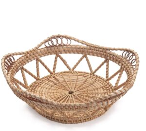 woven bread baskets for serving rattan tray for fruit food kitchen taptop natural (10.6inch d x 3.5inch h)