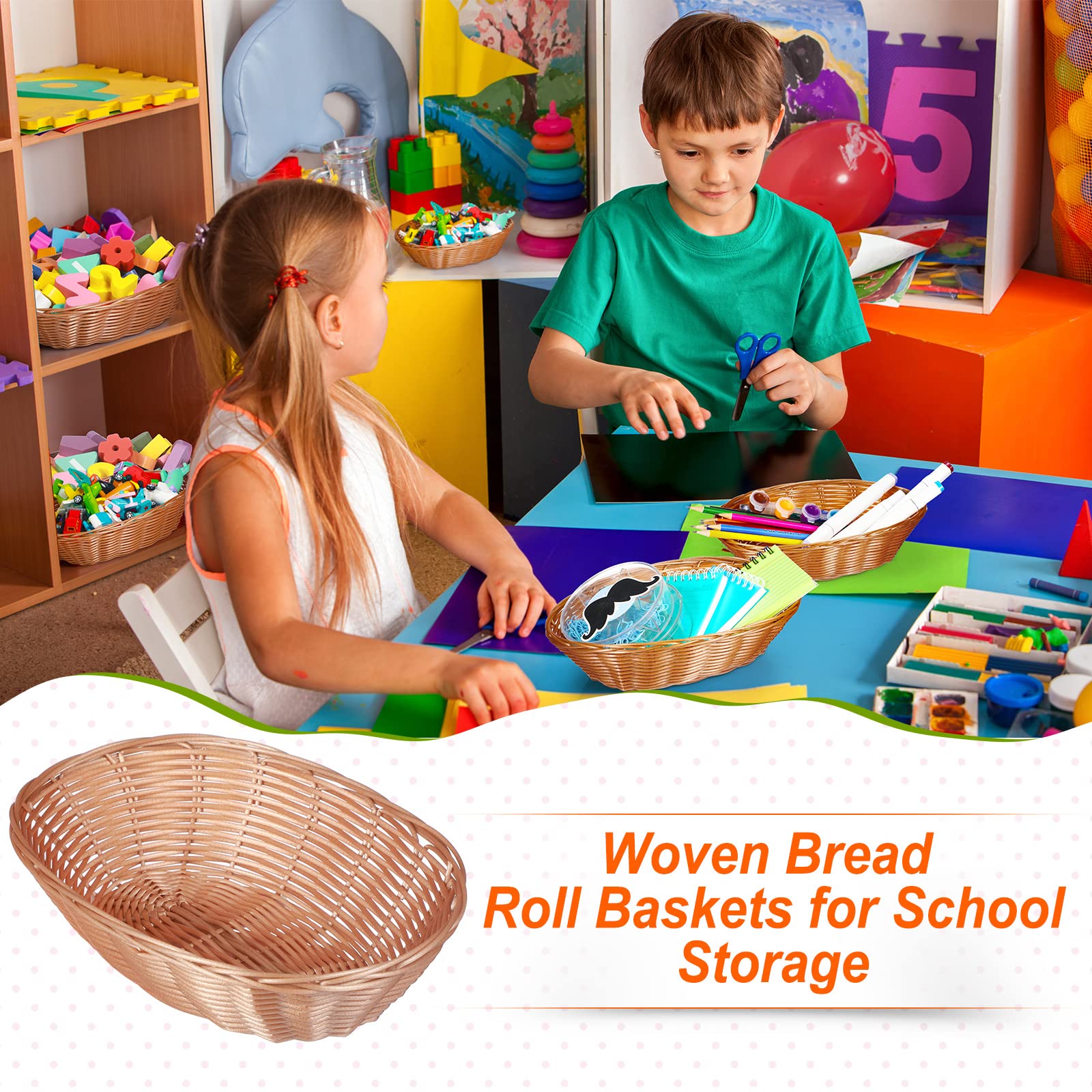 36 Pieces Bread Basket for Serving Plastic Wicker Basket Empty Gift Basket Woven Round Storage Basket Brown Fruit Serving Basket Bulk for Kitchen, Restaurant, Easter Gifts, Bakery 9.5 x 6.3 x 2.4 Inch