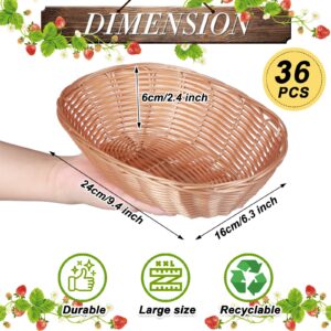 36 Pieces Bread Basket for Serving Plastic Wicker Basket Empty Gift Basket Woven Round Storage Basket Brown Fruit Serving Basket Bulk for Kitchen, Restaurant, Easter Gifts, Bakery 9.5 x 6.3 x 2.4 Inch