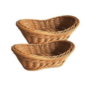 wicker bread basket, tabletop woven storage basket, food fruit vegetables serving, restaurant serving basket (11x7.5x3.9 lnch) (2pcs)