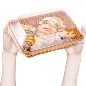 DEAYOU Bread Basket with Lid, Tabletop Food Serving Basket, Fruit Basket for Vegetable, Restaurant, Display, Kitchen, Party, Rectangle