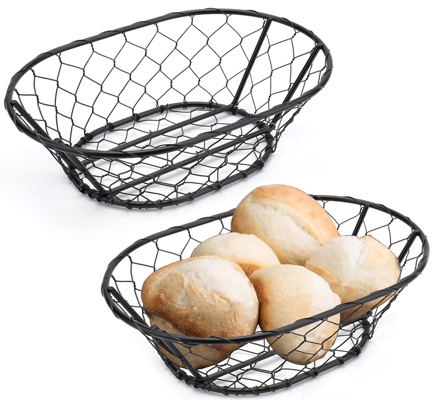 Yesland 2 Pack Rope Metal Oval Bread Basket, 9 1/2 x 6 1/2 x 2 Inches, Bread Proofing Basket for Professional & Home Bakers