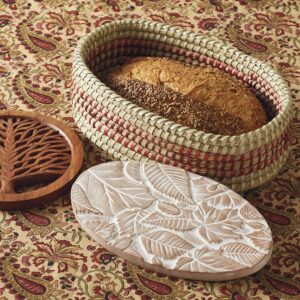 Better World Bio Bread Basket with Terracotta Warmer, Bread Basket, Bread Basket for Serving, Nature-Inspired Falling Leaves Design, Sized 12.5" w x 8.5" d x 3.5" h