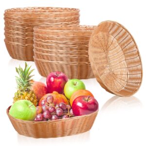 mumufy 24 pcs plastic oval baskets bulk 12.6 inch large food storage basket fruit vegetables woven basket empty toy gift baskets bread basket for diy easter basket serving display home restaurant