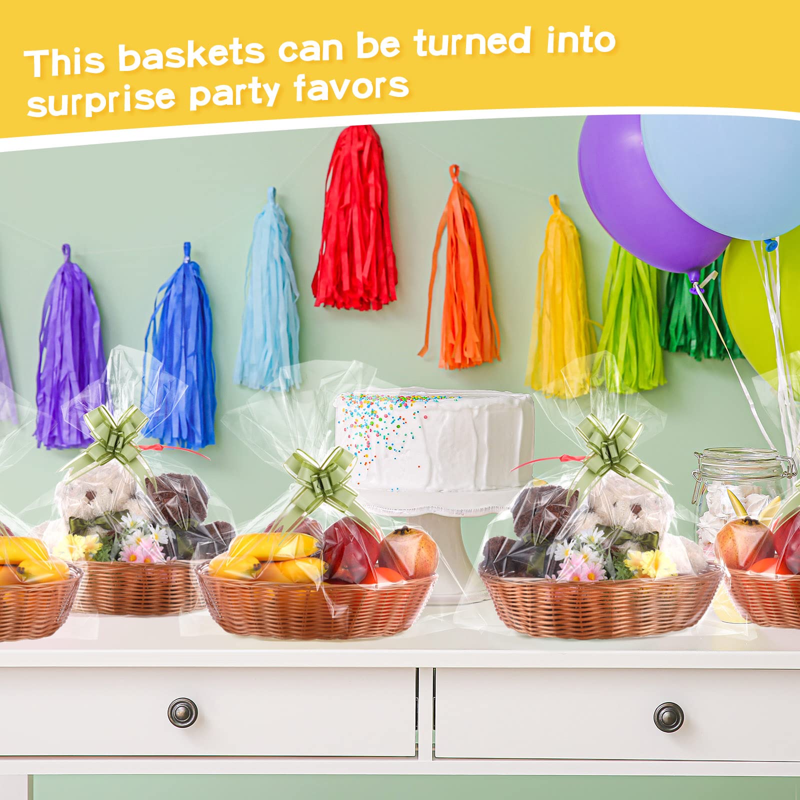 Mumufy 24 Pcs Plastic Oval Baskets Bulk 12.6 Inch Large Food Storage Basket Fruit Vegetables Woven Basket Empty Toy Gift Baskets Bread Basket for DIY Easter Basket Serving Display Home Restaurant