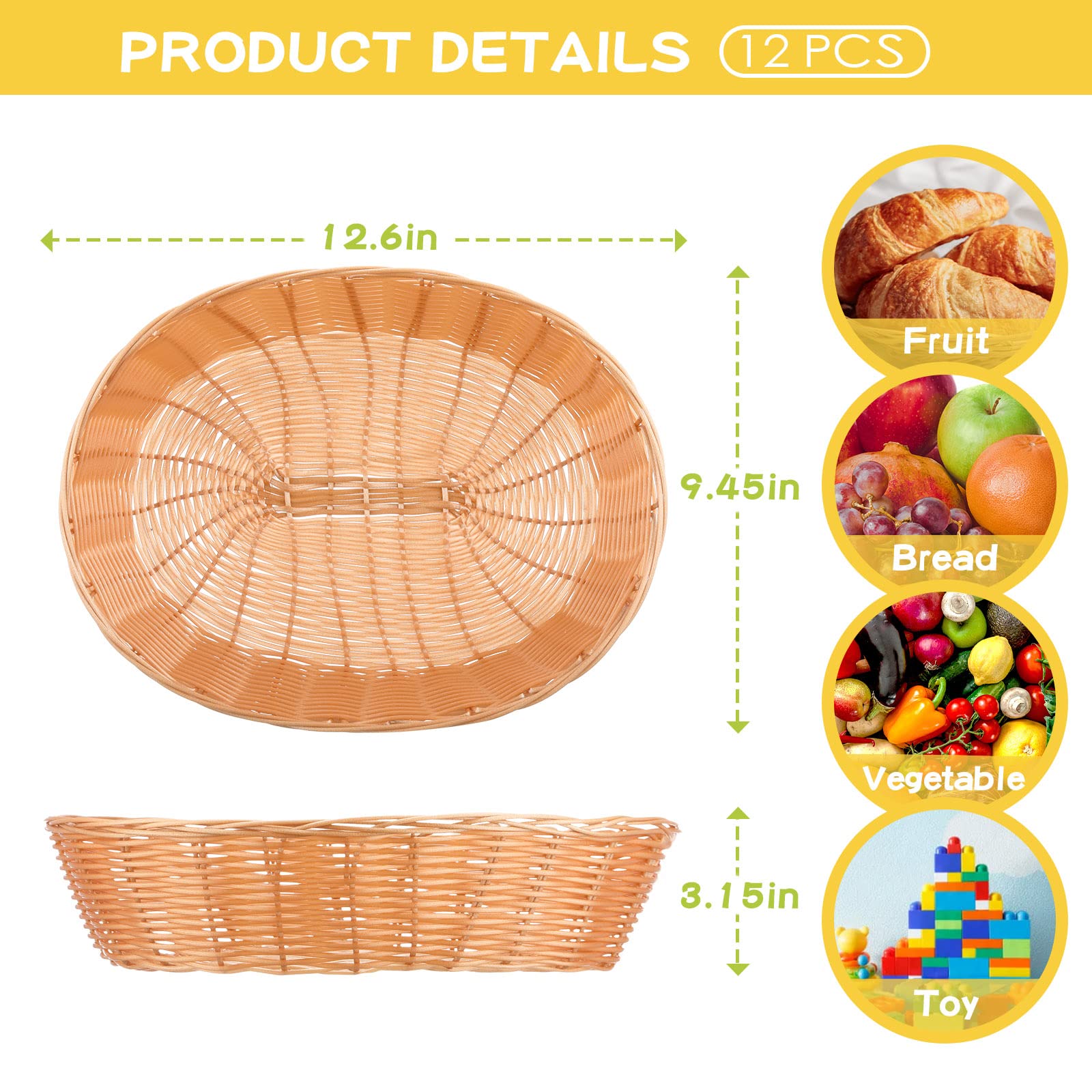 Mumufy 24 Pcs Plastic Oval Baskets Bulk 12.6 Inch Large Food Storage Basket Fruit Vegetables Woven Basket Empty Toy Gift Baskets Bread Basket for DIY Easter Basket Serving Display Home Restaurant