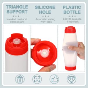 3 Pcs 16 oz Inverted Plastic Squeeze Bottles, Refillable Tip Large Valve Dispenser Condiment Squeeze Bottle for Sauces Ketchup Sour Cream Self Sealing Syrup Dispenser for Restaurants (Red, White)