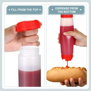 3 Pcs 16 oz Inverted Plastic Squeeze Bottles, Refillable Tip Large Valve Dispenser Condiment Squeeze Bottle for Sauces Ketchup Sour Cream Self Sealing Syrup Dispenser for Restaurants (Red, White)