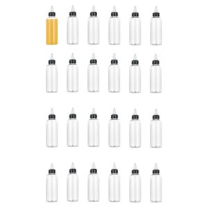 24pcs 2oz clear dispensing bottles, plastic squeeze bottles with twist top caps for oils inks liquids, household round squeeze bottles for crafts kitchen food making