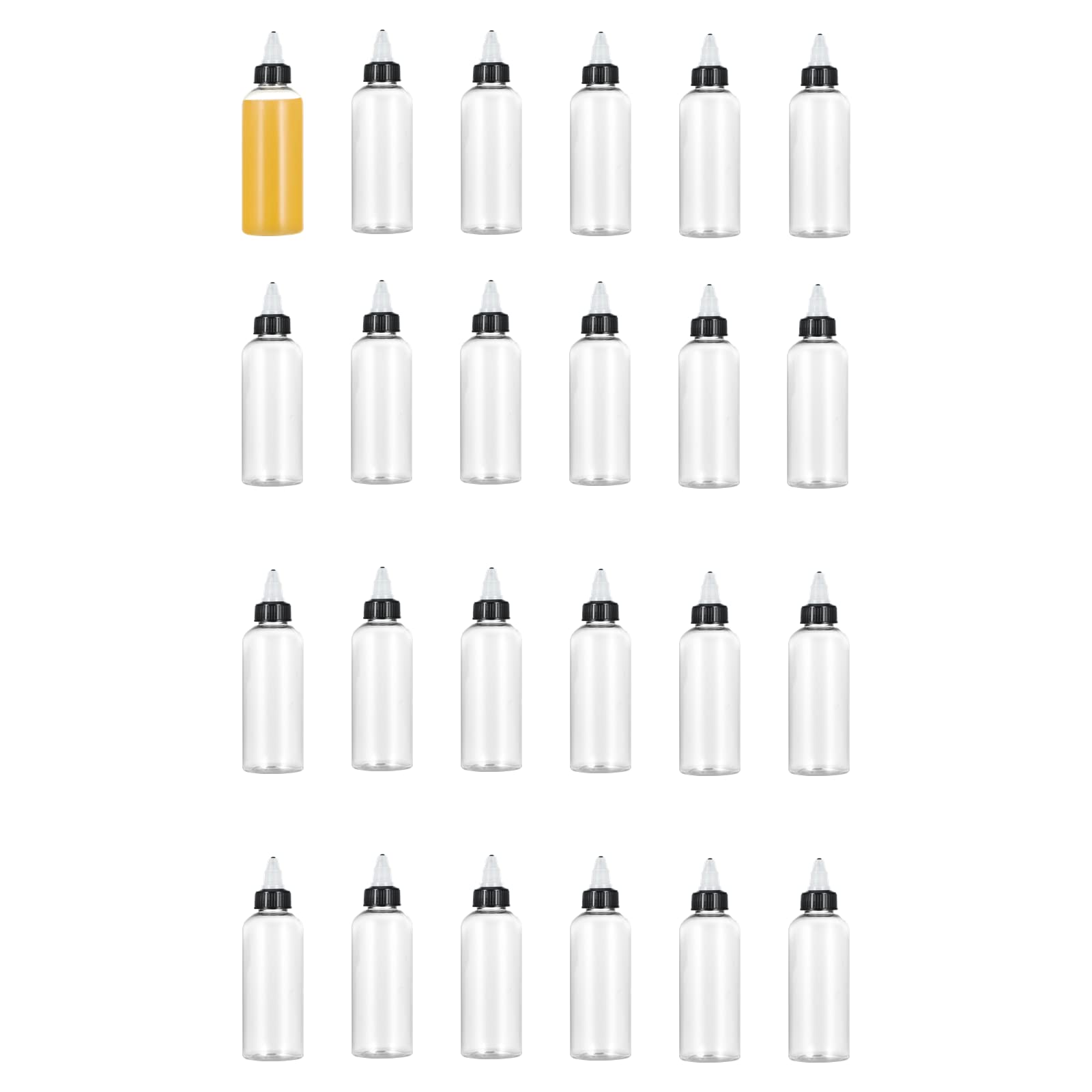 24PCS 2oz Clear Dispensing Bottles, Plastic Squeeze Bottles with Twist Top Caps for Oils Inks Liquids, Household Round Squeeze Bottles for Crafts Kitchen Food Making