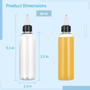 24PCS 2oz Clear Dispensing Bottles, Plastic Squeeze Bottles with Twist Top Caps for Oils Inks Liquids, Household Round Squeeze Bottles for Crafts Kitchen Food Making