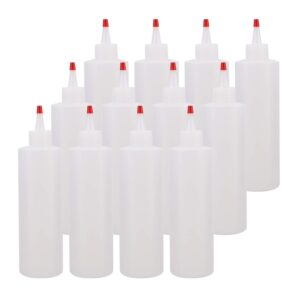 bekith 12-pack 16 ounce plastic squeeze condiment bottles with red tip cap - squirt bottle for ketchup, bbq, sauces, syrup, condiments, dressings, arts and crafts