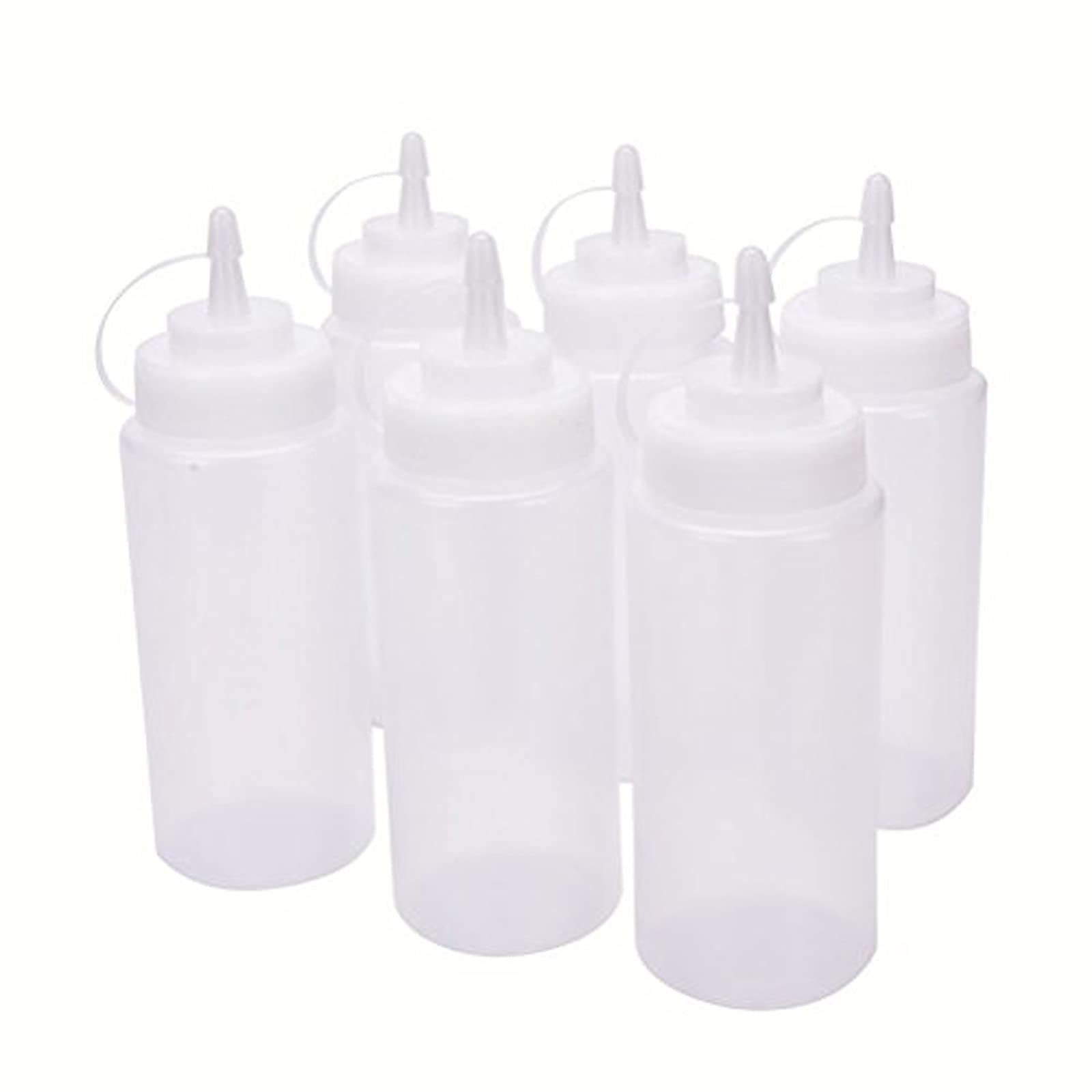 Plastic Translucent White Squeeze Condiment Bottles with Tip Cap,16 Oz,Set of 6Pcs