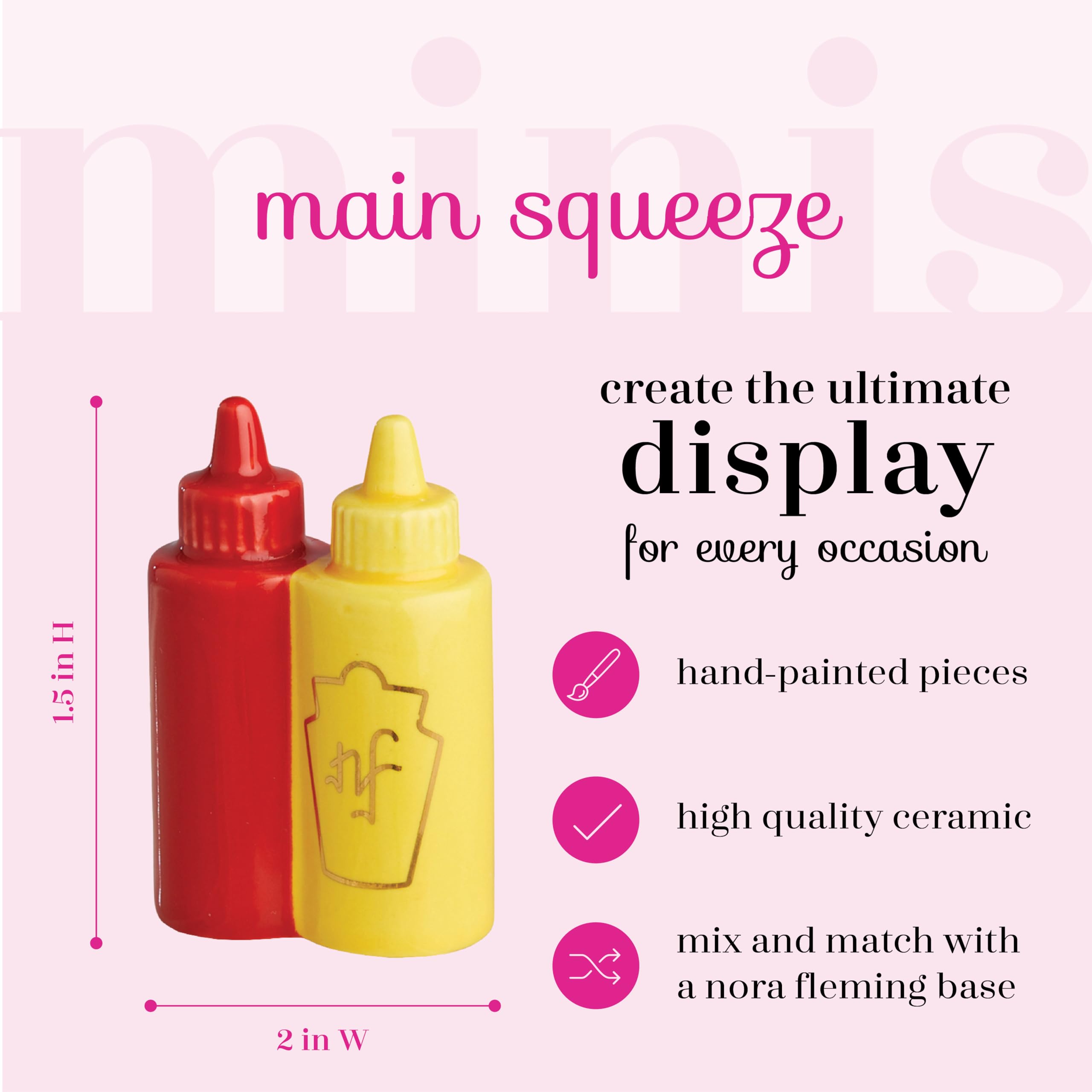 nora fleming Main Squeeze (Ketchup and Mustard) A230 - Hand-Painted Ceramic Unique Décor - Summer Minis for the Home and Office