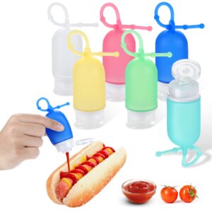volcanoes club squeeze bottles for sauces with cleaning brush - small portable salad dressing container to go for lunch | 1.7oz, set of 6 | food-grade silicone/bpafree/leakproof - school/work/travel