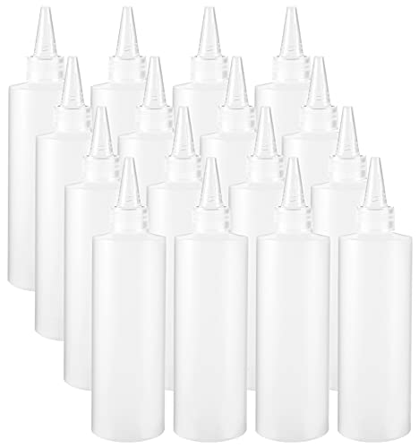 Yesland 16 Pack Plastic Squeeze Squirt Bottles with Leak-Proof Cap - 8 oz Condiment Bottles and Pancake Squeeze Bottle - Oil Squeeze Bottle for Ketchup, Liquids, Paint, Workshop and Pancake Art