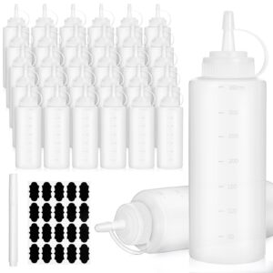 30 pieces condiment squeeze bottles multipurpose squirt bottles plastic sauce bottles empty condiment containers with cap oil dressing ketchup dispenser with 40 chalkboard labels, chalk marker (12 oz)