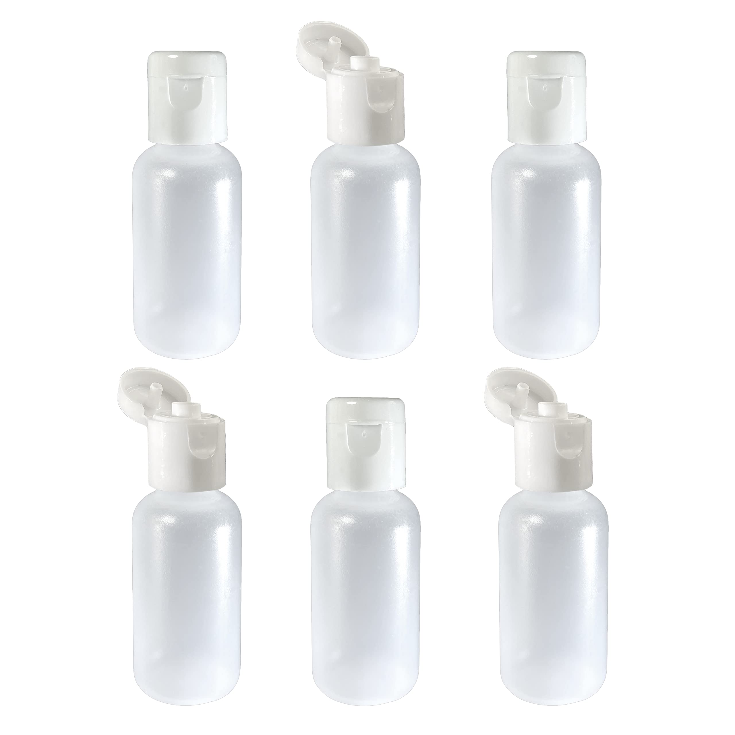 510 Central Mini Squeeze Bottles (1/2oz, 6 Pack) Boston Round with Snap Top Caps - LDPE Plastic - Made in USA