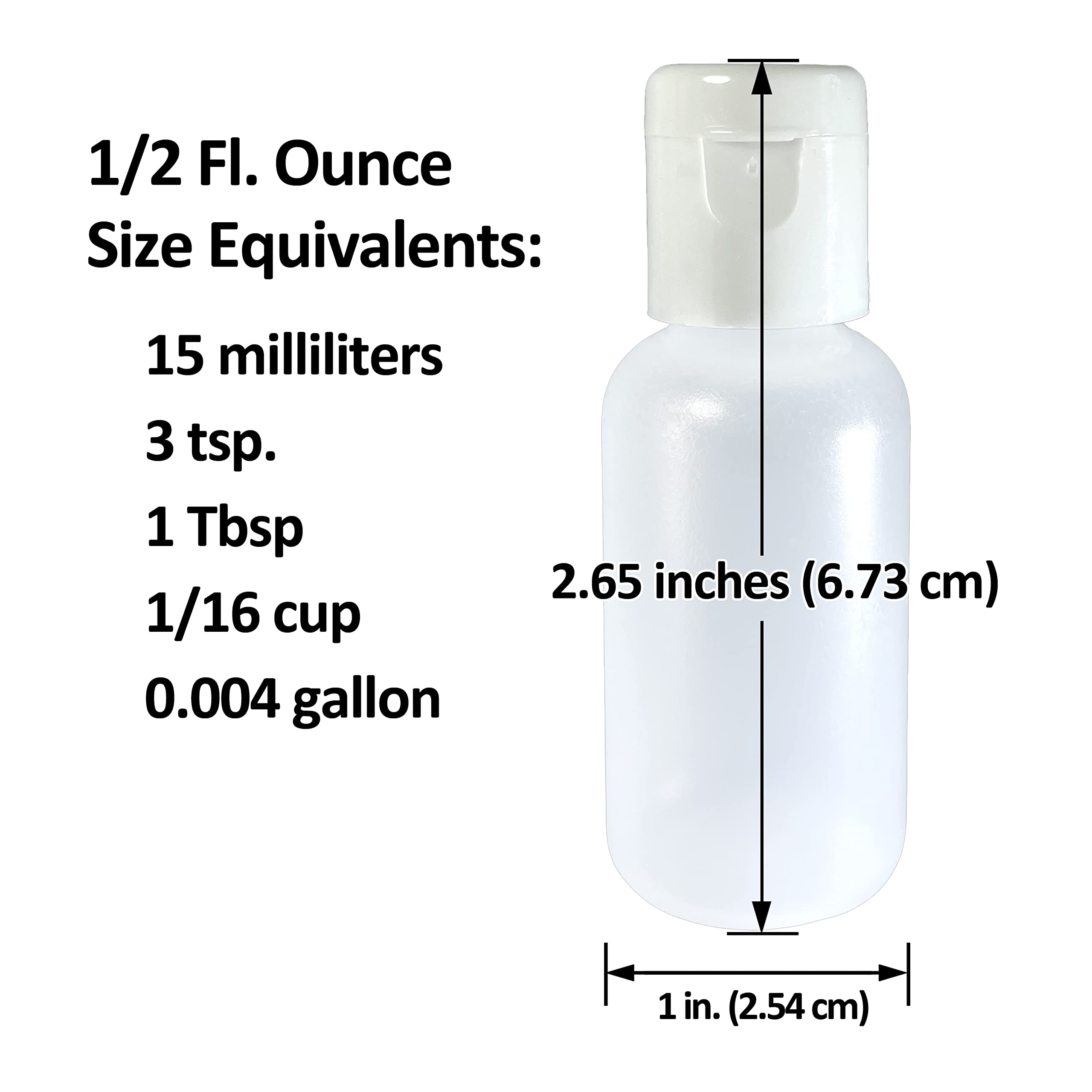 510 Central Mini Squeeze Bottles (1/2oz, 6 Pack) Boston Round with Snap Top Caps - LDPE Plastic - Made in USA