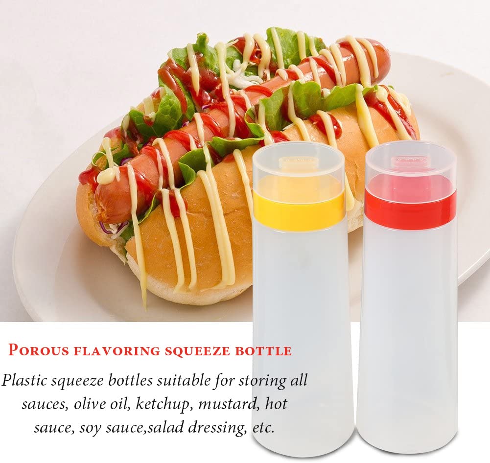 AKOAK 1 Pack Four-Hole Seasoning Extruded Bottle, Plastic Seasoning Bottle Spray Bottle, Suitable for Ketchup, Salad Dressing, Mustard Sauce (Red)